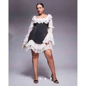 ASOS LUXE Curve Ruffle Denim Corset Mini Dress Tiered Sleeve Plus Size 22